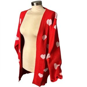 Red Heart Patterned Cardigan Sweater